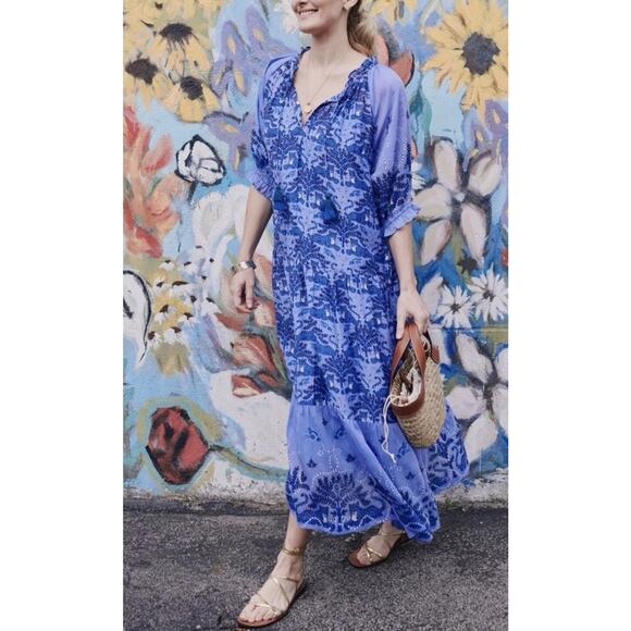 Printfresh Blue Maxi Dress Medium Silk Cotton Blend Boho Animal Print - Picture 2 of 12